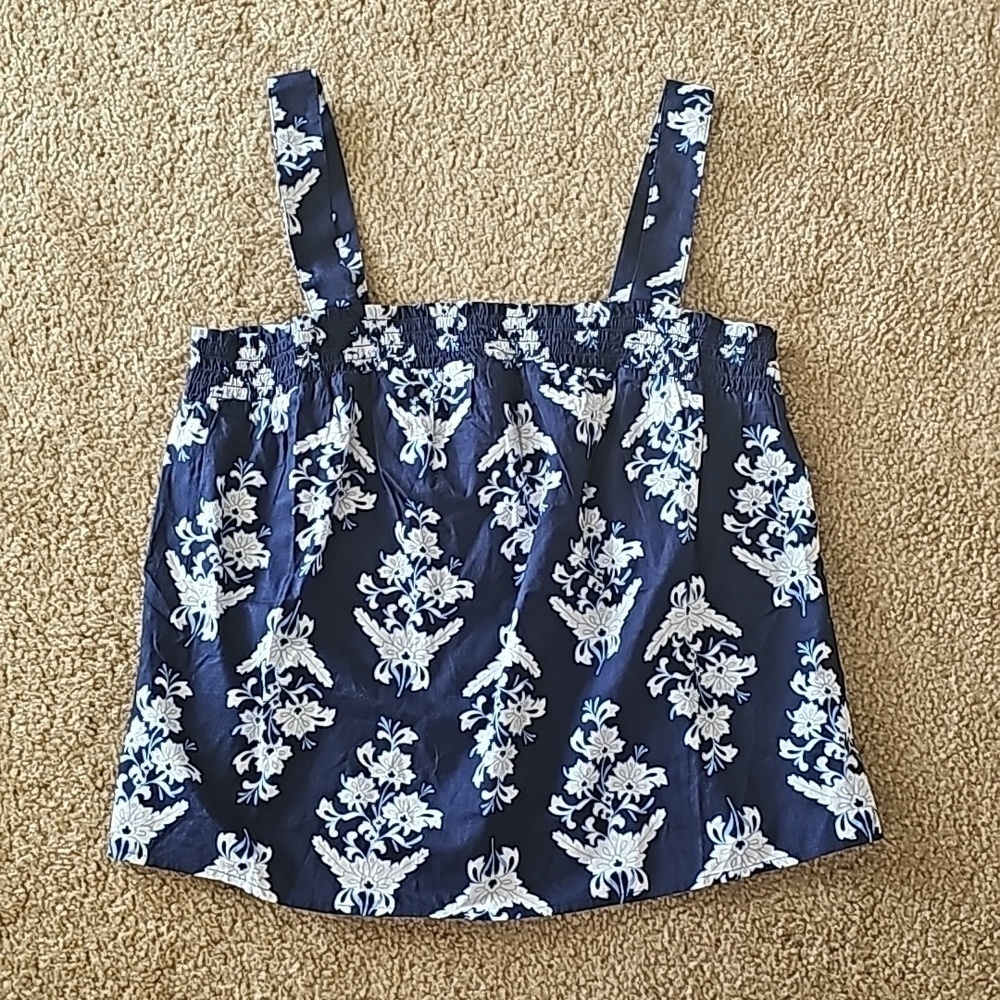 J. Crew women's Block-print squareneck smocked tank top NEW